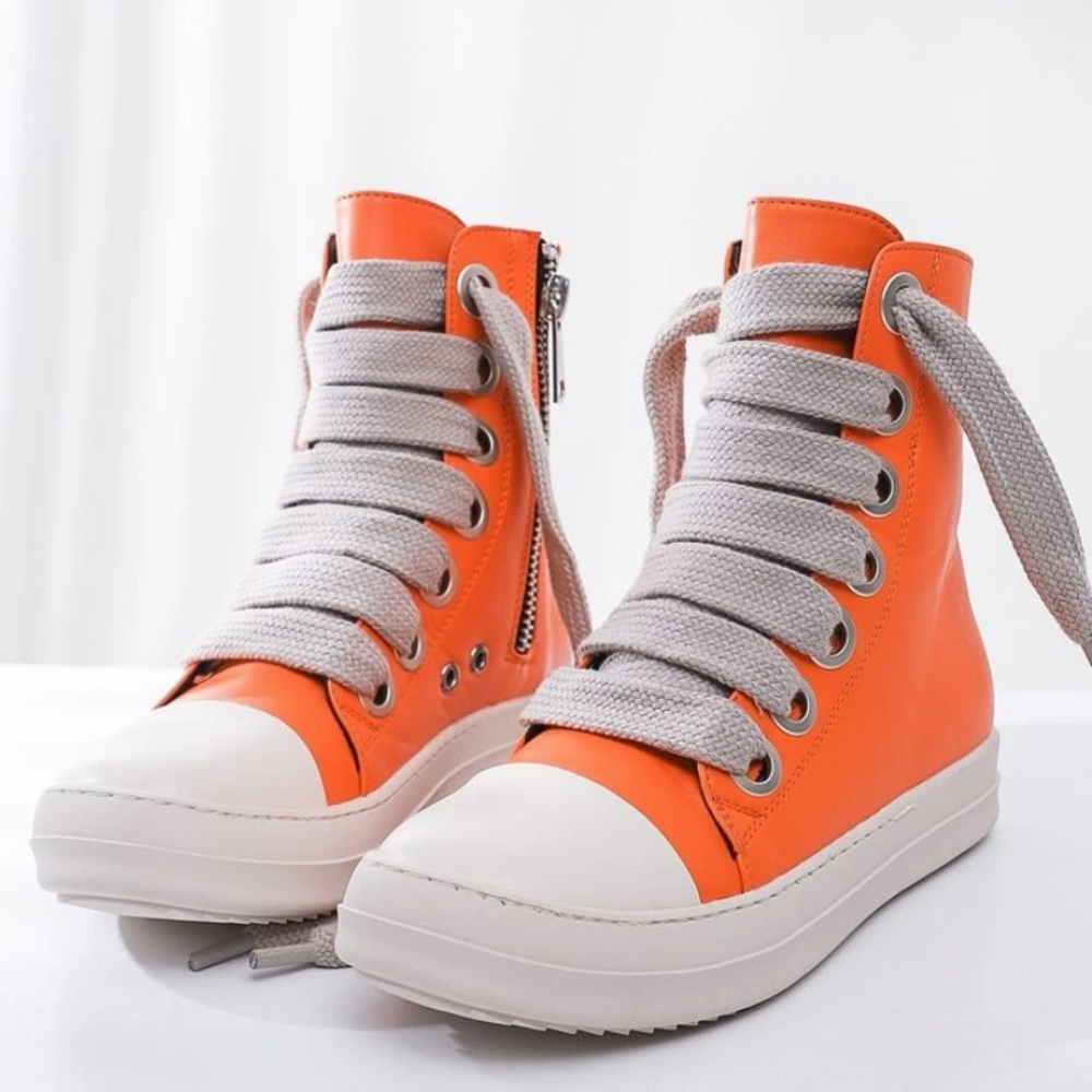 Women Boots High-Top Orange Boots Thigh High Boots Lace-Up Zip Flat Boots